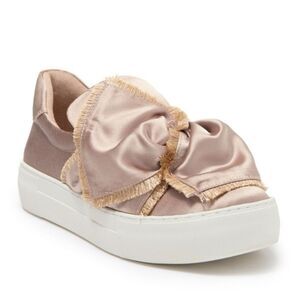 J Slides Azzura Satin Slip On Sneakers in Champagne